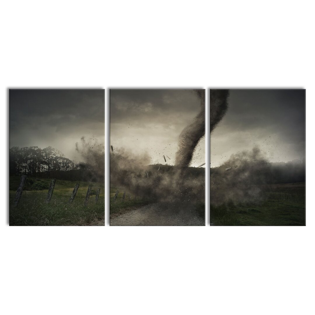 3-tlg. Leinwandbilder-Set Tornado in Grau