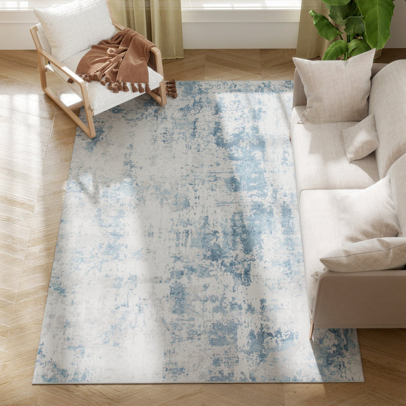 Area Rug , Machine Washable Rug, Non-Slip Modern Abstract Floor Cover Foldable Carpet for Living Room, Bedroom, Dining Room, Blue