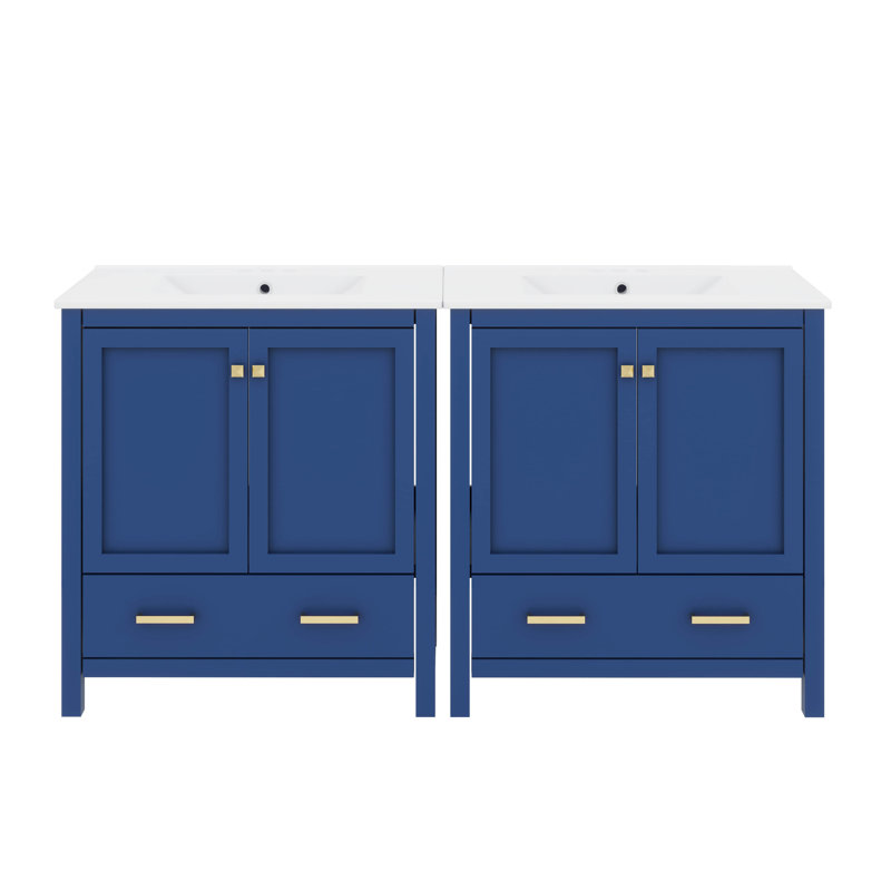 Ensemble de meuble-lavabo double 60 po avec lavabo double 60 po, meuble-lavabo moderne en bois avec lavabo double, tiroirs et portes (miroir non inclus)