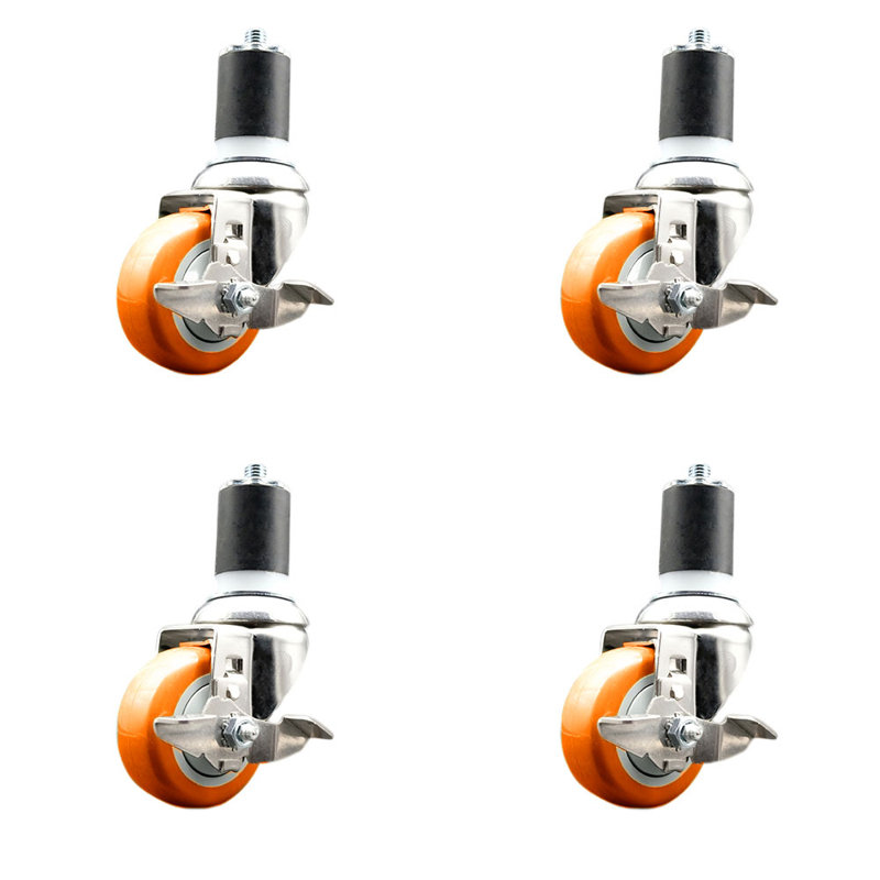 Ensemble de roulettes extensibles en polyuréthane pivotant 3,5 pouces de 3,5 pouces et 1 3/4 po SCC, Orange