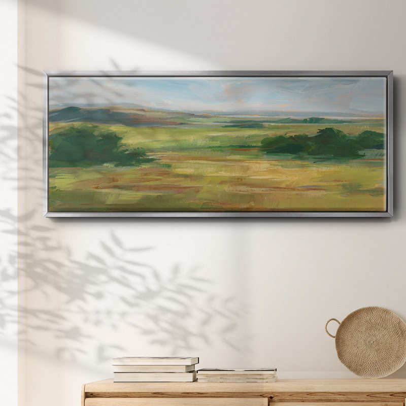 Green Valley I- Framed Canvas, 12" H x 30" W