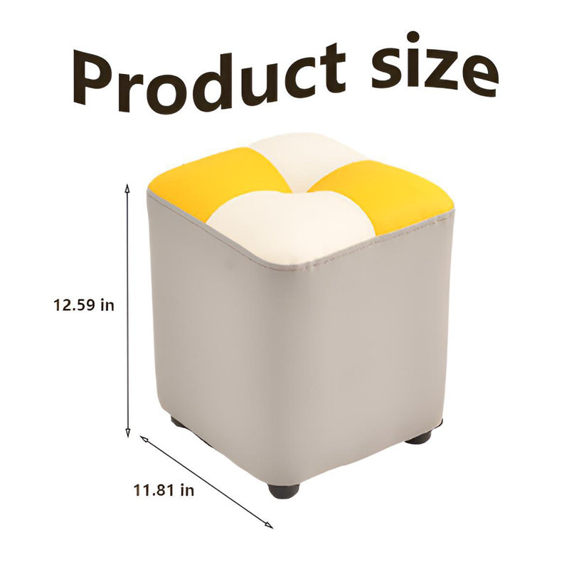 Evetts Solid Wood Accent Stool, Gray, Yellow/White