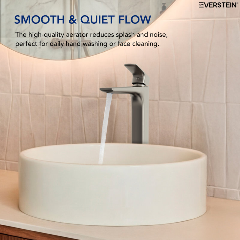 Single Hole Vessel Bathroom Faucet, Single Handle Vessel Bathroom Sink Faucet with Drain Assembly, Brushed Nickel