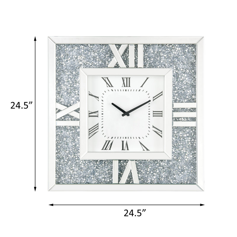 Detroit Glam Square Wall Clock in Mirrored and Faux Diamonds