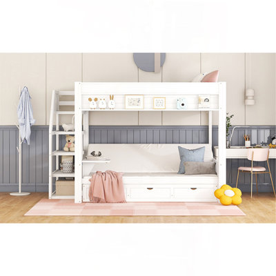 Wood Full Size Convertible Bunk Bed With Storage Staircase
