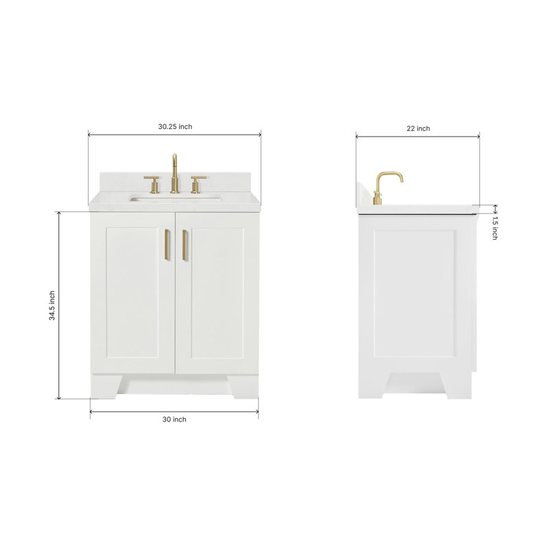 31 IN.  Single Bathroom Vanity, Rectangle, White, Carrara Quartz