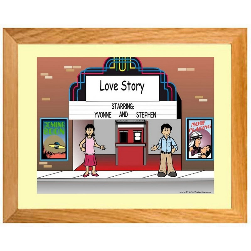 Personalized Lovers in the Theatre Caricature with a Mat & Frame - Ready to hang!, Yes