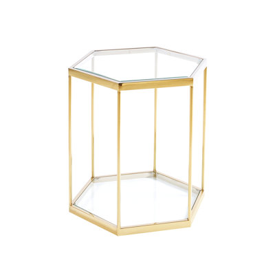 Glass End Table, Indoor Table, Nightstand, Bedside Table With Stainless Steel Frame by George Oliver