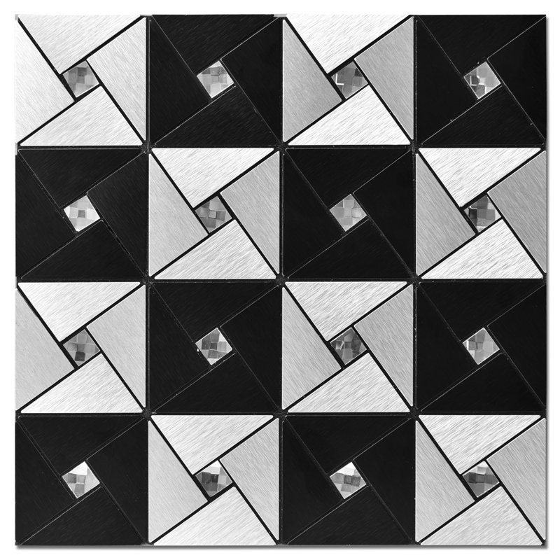 Aluminum Peel & Stick Mosaic Tile, 11.8" x 11.8", Black/Silver