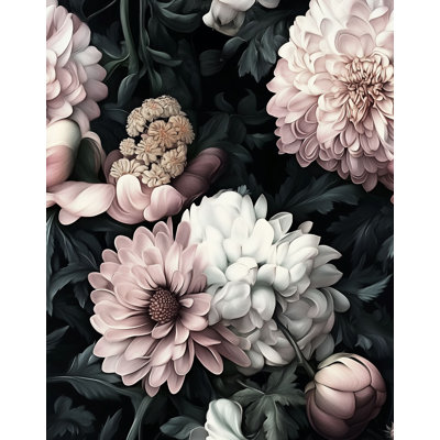Moody Dahlia & Peony Wallpaper Chic Vintage-Style Removable Floral Mural for Dramatic Interiors