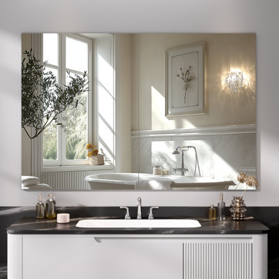 Miroir de salle de bain moderne sans cadre - Film incassable, antibuée et anti-éclatement, conception peu encombrante