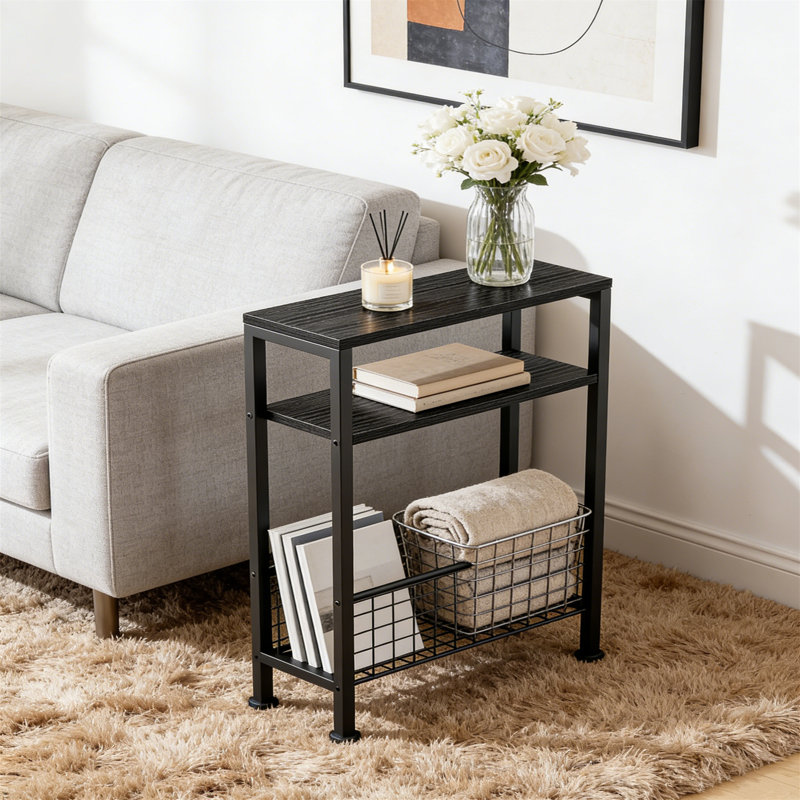40cm W Metal Bedside Table, Black