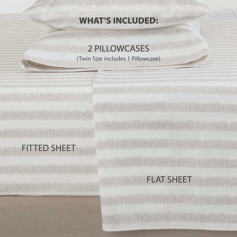 Southern Tide Whisper Stripe Gray Sheet Set, Twin Sheet Set with 1 Pillowcase