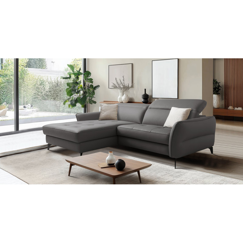 Manchester Leather Corner Sofabed with Adjustable Headrests and Storage, Left Hand Facing, Dark Grey