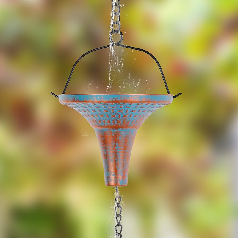 Chaîne de 10 gouttières pour gouttière, chaîne de récupération d'eau de pluie en métal pour égouttoir, chaîne de gouttière avec 10 entonnoirs bleus
