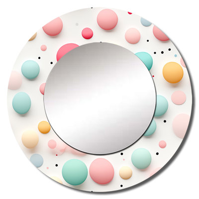 Rezzo Blue And Pink Funky Polka Dot Delights - vintage  Decorative Wall Mirror, Blue Round Mirror, Printed Metal Art