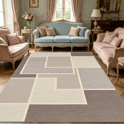 Tapis blocs beige et gris (1 pièce), élégant et polyvalent, facile à nettoyer et à entretenir. Idéal pour la chambre, le salon, le corridor, l'entrée, une chambre d'étudiant ou un bureau, il apportera une touche de fraîcheur à votre intérieur.