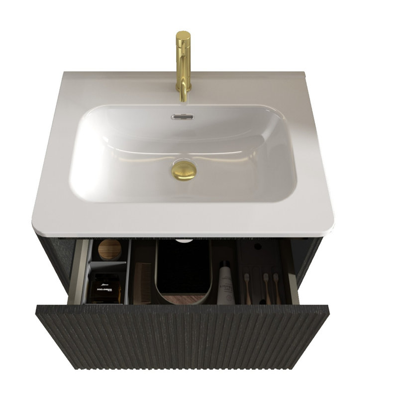 Meuble-lavabo 24 po avec lavabo en céramique, Noir
