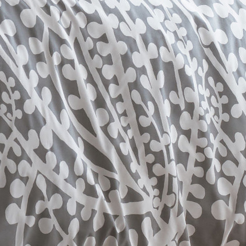Ensemble de housse de couette réversible Branches, Housse de couette double / grande et 2 taies déco, Gris