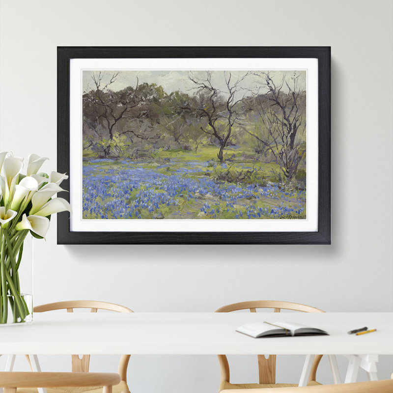 Bluebonnet Flowers Vol.7 by Julian Onderdonk - Picture Frame Painting, 36cm H x 48cm W x 2cm D, Black Framed