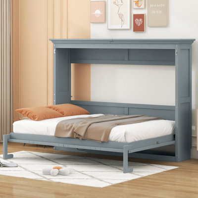 Lit escamotable double avec armoire pliable, lit mural peu encombrant, gris