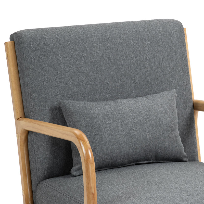 Jyrin 64.5 Cm Wide Armchair, Natural Wood, Grey Polyester Blend