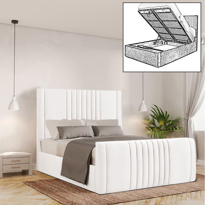 Bennit Upholstered Ottoman Storage Bed, Small Double (4'), White