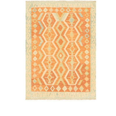 Tapis intérieur en laine orange/jaune 3 pi 4 po x 4 pi en laine one-of-kind-noué la main Elland