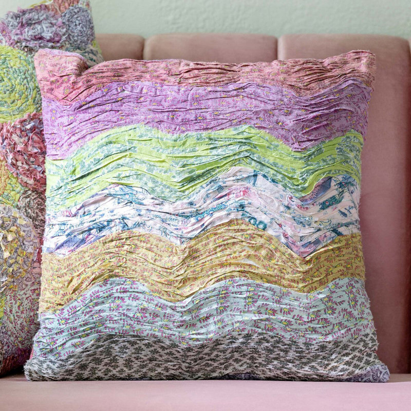 Cotton Throw Pillow, Polyester, Multicolor Pink, Chevron