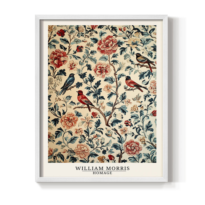 WM MORRIS Series CCIX Framed Print - Solid Wood, 15" H x 12" W, White