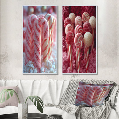 Ensemble de 2 pièces d'art mural de Noël rose et blanc Candy Cane Lane I
