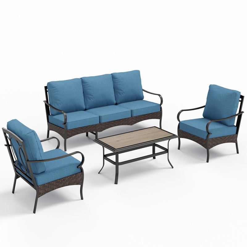 Outdoor Patio Conversation Set With Cushions, Navy