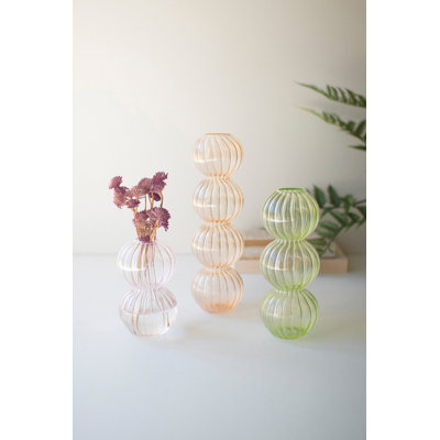  Ensemble de 3 vases sphériques empilables en verre cannelé de 14 po de hauteur