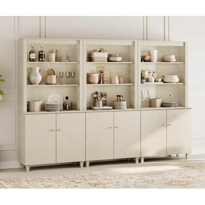 71" Tall Pantry Cabinet With Doors, Modern Farmhouse 3-Column 5-Tier Kitchen Shelf With Adjustable Shelves For Dining Room