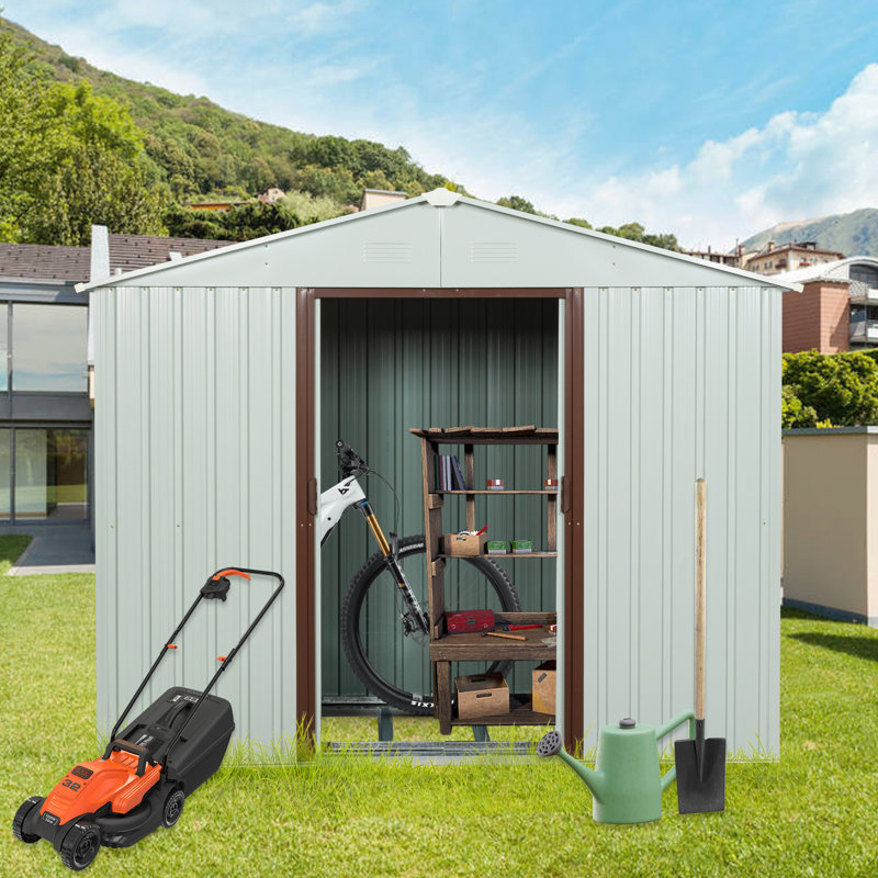 Outdoor Metal Shed 8ft X 4ft With Aluminium And Lock White Robust Structure Padlock, White