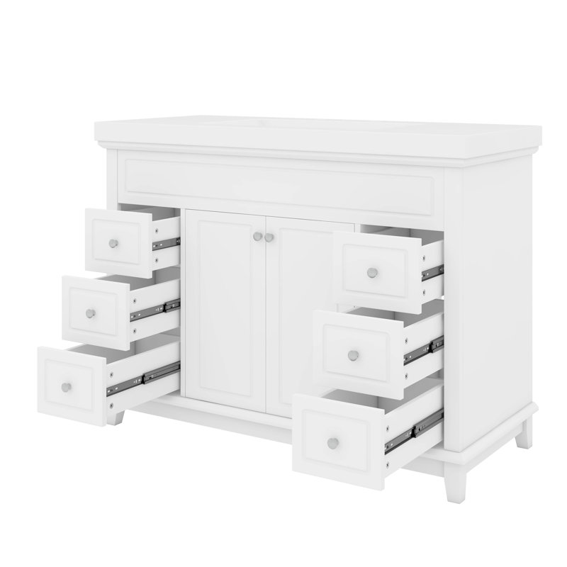 Meuble-lavabo de 48 pouces avec lavabo en résine, armoire contemporaine avec 6 tiroirs à fermeture silencieuse et 2 portes pour un rangement abondant