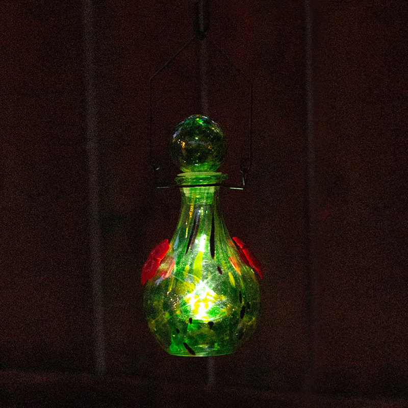 Solar-Powered Hand-Blown Glass Hanging Hummingbird Feeder