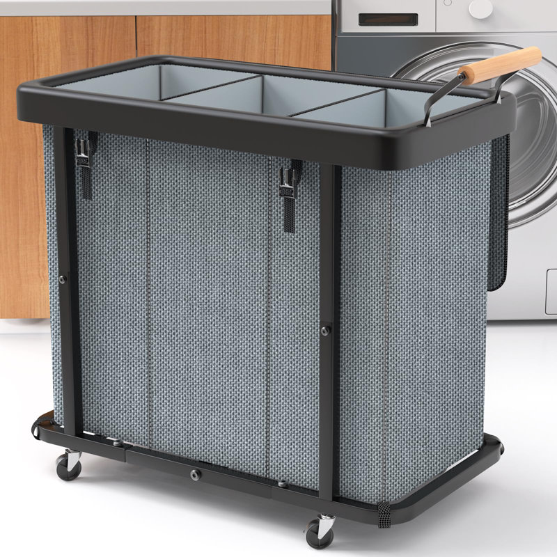 Extra Large Fashion Laundry Sorter 3 Section With Lid, Rolling Laundry Basket Hamper With Handle,(230L/Gray-3 Setion), Gray