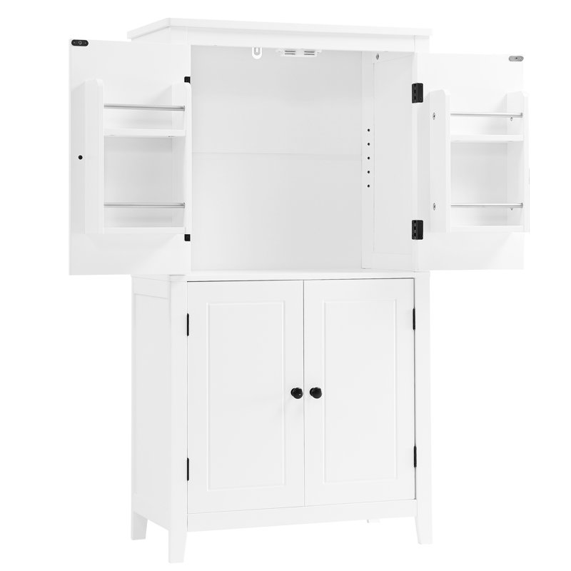 Freestanding Bathroom Cabinet - 4 Doors, Adjustable Shelves, Smooth White Finish Elegant 4-Door Shelves Practical Organization