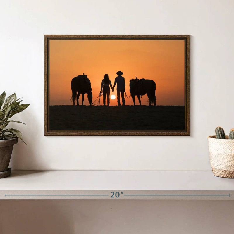 Couple de cowboys, 13 po x 9 po, Cadre flottant noyer