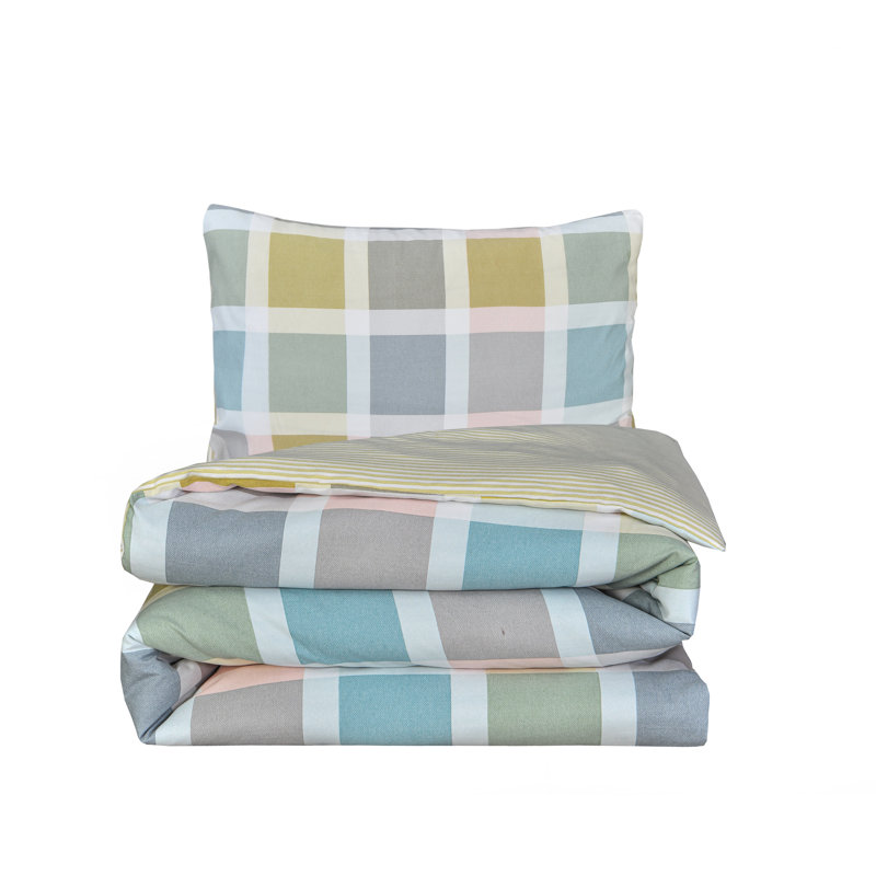 Microfiber Chequered Duvet Cover Set with Pillowcases Included, King Duvet Cover Set + 3 additional Pillowcases