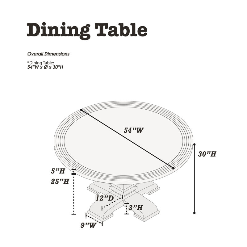 Table de salle à manger ronde 54 po, base piédestal, finition chêne pour table chic avec base
