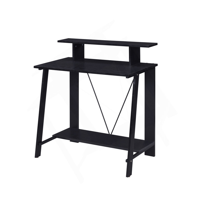 Black Writing Desk With Upper Shelf