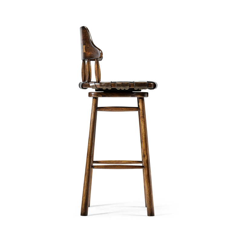 Country Farmhouse Upholstered Stool with Solid Wood Frame, Bar Stool (30.75" Seat Height)