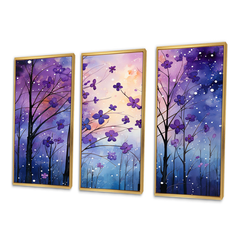 «Sureal Enchantment - Violets», ensemble d'art sur toile, Cadre flottant doré, H 28 po x l 36 po x P 1 po