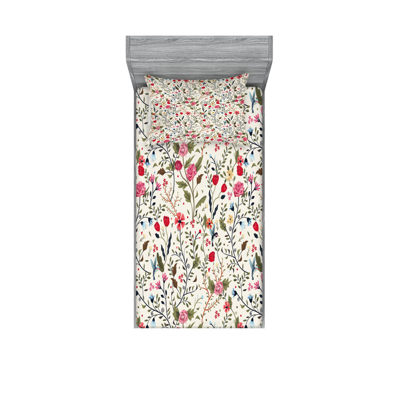Multicolore drap-housse et coussin décoratif Ambesonne, Ensemble de draps pour lit simple + 3 pièces supp