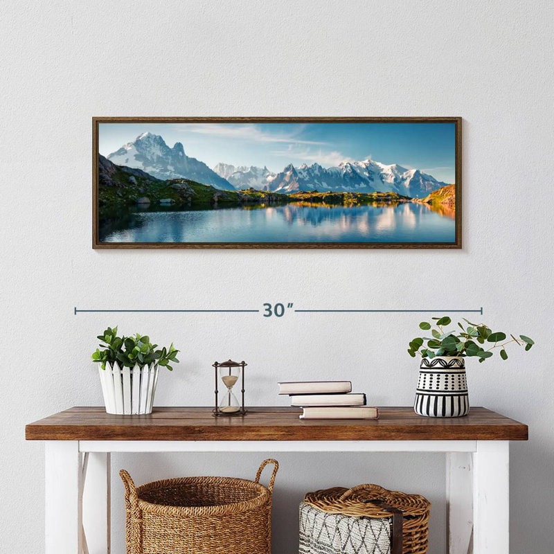 Lac Blanc et Mont Blanc, 28 po x 10 po, Cadre flottant noyer
