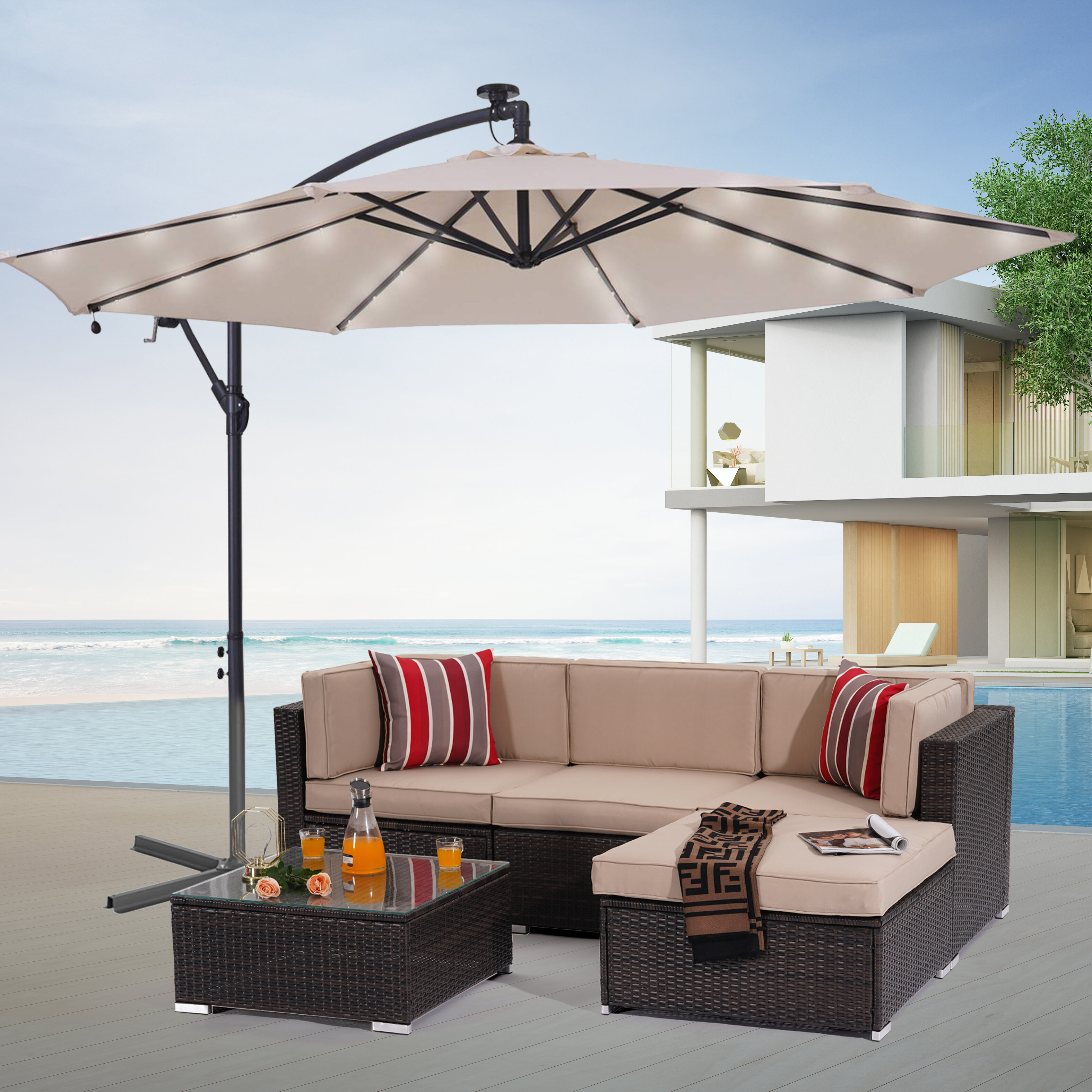 Arlmont & Co. Asyra 118.1'' Lighted Cantilever Umbrella & Reviews | Wayfair