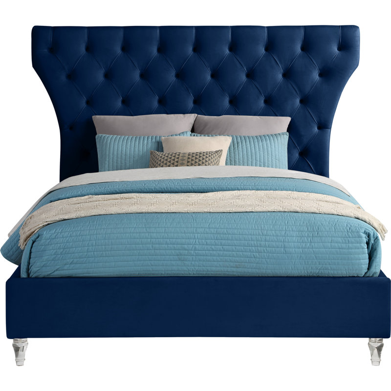 Kira Dympha Velvet Bed, Queen, Navy Velvet