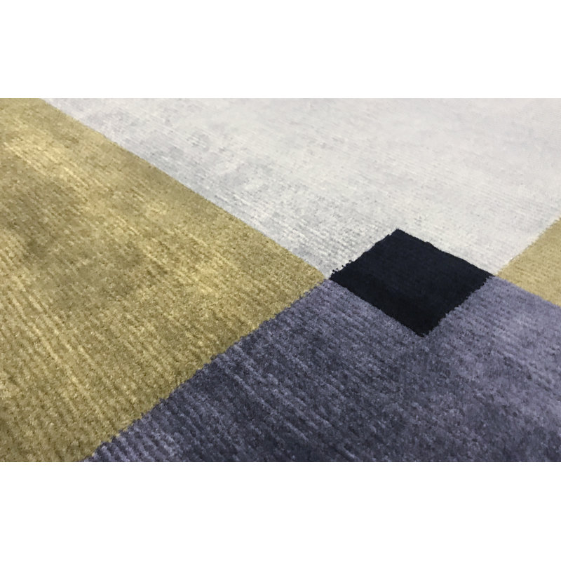 Hand-Knotted High-Quality Yellow, Gray, and Beige Area Rug